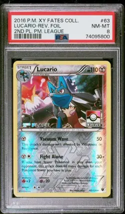 2016 Lucario Reverse Foil 2nd Place Pokemon League 63/124 PSA 8 - Image 4
