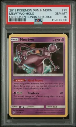 Pokemon Mewtwo Unbroken Bonds 75/214 Holo Exclusive Cracked Ice Holo #75 LOW POP - Image 1