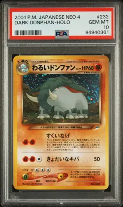 2001 Dark Donphan Holo 232 Neo 4 Pokemon Japanese PSA 10 - Image 1