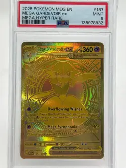 Pokemon 2025 Mega Gardevoir Ex 187/132 Gold Hyper Rare Mega Evolution PSA 9 - Image 1