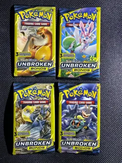 Pokemon Sun and Moon Unbroken Bonds 3 Card Mini Booster Packs - 4 Pack Art Set - Image 1