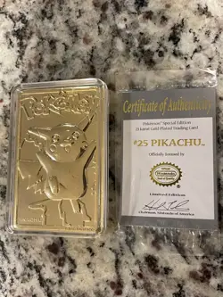 Pokemon 1999 23k Gold Plated Trading Card - #25 Pikachu, COA, Burger King Promo - Image 1