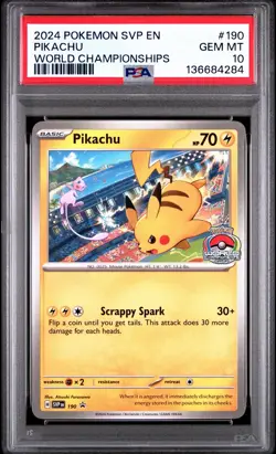 Pokemon 2024 Black Star Promo World Championships Pikachu #190 PSA 10 - Image 1