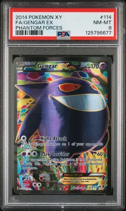 2014 POKEMON XY PHANTOM FORCES #114 FULL ART/GENGAR EX PSA 8 - Image 1