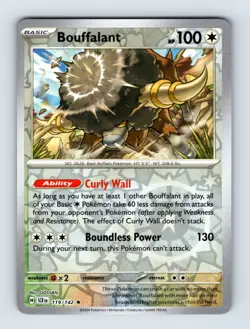 Bouffalant - Stellar Crown 119/142 - Rare - Reverse Holo - NM - Pokemon TCG - Image 1