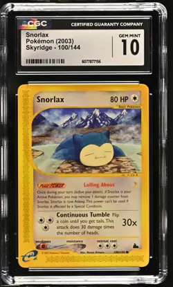 CGC 10 GEM MINT Snorlax 2003 Skyridge 100/144 Pokemon Card - Image 1