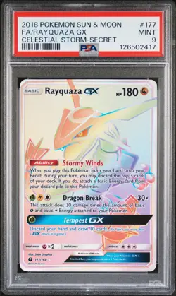 Rayquaza GX Holo Rainbow Secret Rare Card 177/168 Celestial Storm PSA 9 - Image 1