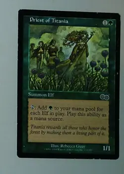 Magic the Gathering * MTG * 1 x Priest of Titania* * Urza's Saga * DAMAGED - Image 1
