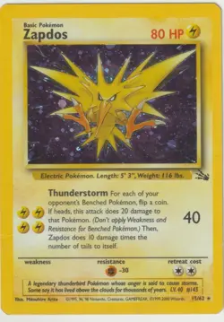 1999 Pokemon Fossil Holo Zapdos #15/62 Foil Wow Amazin Cond - Image 1