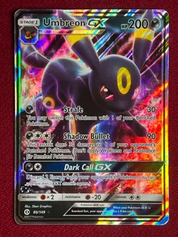 2017 Umbreon GX 80/149 Rare Sun And Moon Base Set Pokemon NM Mint - Image 1