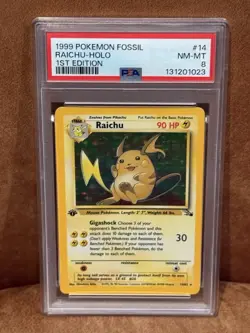 1999 POKEMON FOSSIL 1ST EDITION #14 RAICHU - HOLO PSA 8 - Image 1