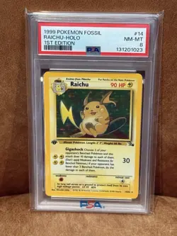 1999 POKEMON FOSSIL 1ST EDITION #14 RAICHU - HOLO PSA 8 - Image 3