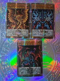 3 Cards Yu Gi Oh Full Art Egyptian Gods Osiris Slifer Obelisk Ra Oil Holo - Image 1