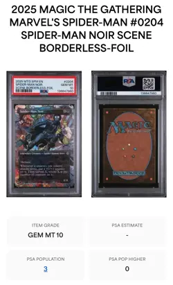 PSA 10 MAGIC THE GATHERING MARVEL #0204 SPIDER-MAN NOIR BORDERLESS-FOIL💎💫 - Image 3