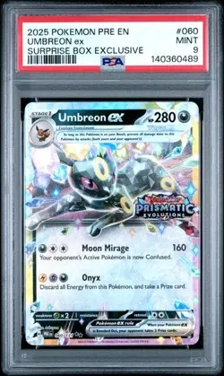 Pokemon Prismatic Evolutions Umbreon ex 060/131 Surprise Box Stamped PSA 9 489 - Image 1