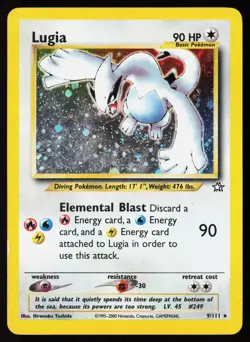 2000 Pokemon Neo Genesis Unlimited Lugia Holo #9 /111 HP/DMG SWIRL - Image 1