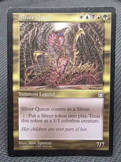 MTG Sliver Queen- DAMAGED/INKED -Stronghold Magic the Gathering Card # 129 - Image 1