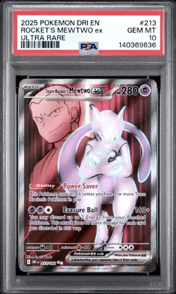 Team Rocket’s MEWTWO EX Ultra Rare Pokemon Destined Rivals 213 PSA 10 - Image 1