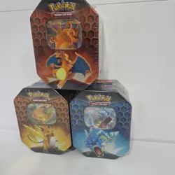 Pokemon TCG Hidden Fates Tins Set of 3 Sealed Charizard Raichu Gyarados New - Image 3