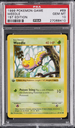 1999 POKEMON BASE SET 1ST EDITION #69 WEEDLE PSA 10 - Image 1
