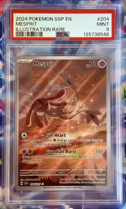 Pokemon TCG Mesprit 204/191 Surging Sparks Illustration Rare PSA 9 MINT - Image 1