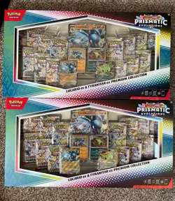 LOT OF 2 Pokemon Prismatic Evolutions Lucario Ex Tyranitar Ex Premium Collection - Image 1