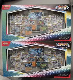 Pokemon Prismatic Evolutions Lucario & Tyranitar ex Premium Collection LOT OF 2 - Image 1