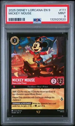 2025 DISNEY LORCANA EN 9-FABLED #111 MICKEY MOUSE BRAVE LITTLE PRINCE PSA 9 - Image 1