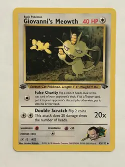 Pokemon TCG Giovanni's Meowth Gym Challenge 1st Edition Uncommon Card 43/132 - Image 1