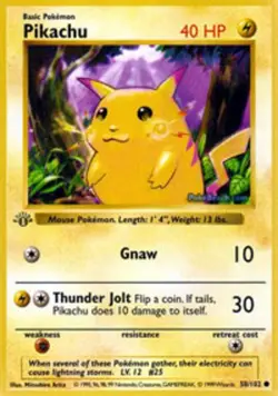Heavily Played, French Pokemon Regular Pikachu - 58/102 - Common - 1st Edition B - Image 1
