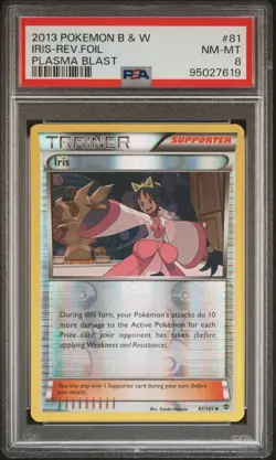 PSA 8 NM-MT Pokemon Iris Plasma Blast Reverse Rev Holo Foil Rare #81 - Image 1