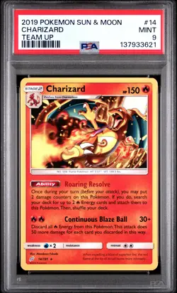 2019 POKEMON SUN & MOON TEAM UP #14 CHARIZARD PSA 9 - Image 1