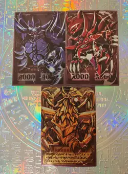 3 Cards Yu Gi Oh Full Art Egyptian Gods Osiris Slifer Obelisk Ra Oil Holo - Image 1