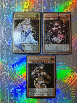 3 Cards Yu Gi Oh Full Art Egyptian Gods Ra Harpy Dark Magician Girl Oil Holo - Image 1