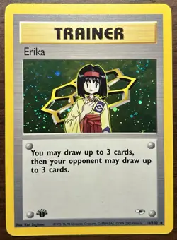 Pokemon TCG Erika Trainer Card 16/132 Holo Rare Gym Heroes First Edition - Image 2