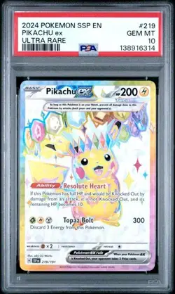 2024 Pokemon Ssp En-Surging Sparks #219 Pikachu Ex Ultra Rare PSA 10 - Image 1