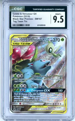CGC MINT+ 9.5 Pokemon TCG Celebi & Venusaur GX SM167 Sm Tag Team Tin Holo Promo - Image 1