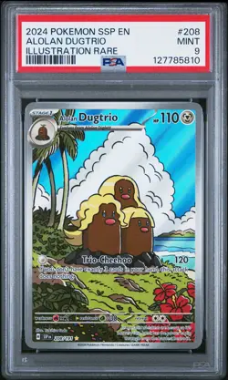 2024 POKEMON SSP EN-SURGING SPARKS ILLUSTRATION RARE #208 ALOLAN DUGTRIO PSA 9 - Image 1