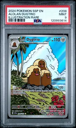 2024 POKEMON SSP EN-SURGING SPARKS ILLUSTRATION RARE #208 ALOLAN DUGTRIO PSA 9 - Image 1
