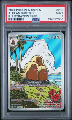2024 POKEMON SSP EN-SURGING SPARKS ILLUSTRATION RARE #208 ALOLAN DUGTRIO PSA 9 - Image 1