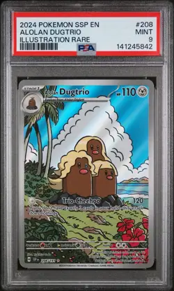 2024 POKEMON SSP EN-SURGING SPARKS ILLUSTRATION RARE #208 ALOLAN DUGTRIO PSA 9 - Image 1