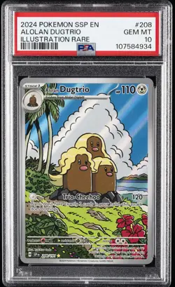 2024 POKEMON SSP EN-SURGING SPARKS ILLUSTRATION RARE #208 ALOLAN DUGTRIO PSA 10 - Image 1