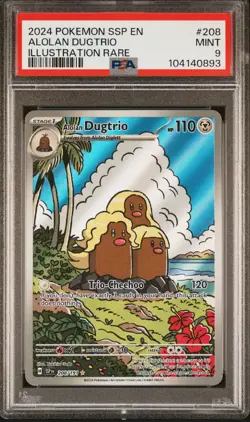 2024 Pokemon SSP EN #208 Alolan Dugtrio Illustration Rare Surging Sparks PSA 9 - Image 1