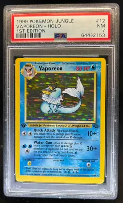 1999 Pokemon Jungle 1st Edition Vaporeon Holo #12/64 PSA 7 - Image 1