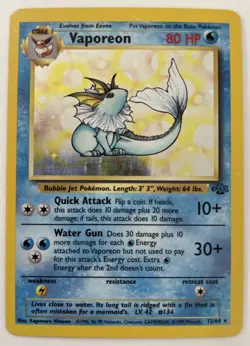 1999 Pokemon Vaporeon 12/64 Jungle Holo LP - TCCCX - Image 1