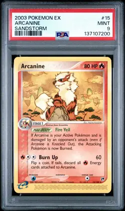 PSA 9 MINT 2003 Pokemon Rare 15/100 Arcanine Sandstorm EX - Image 1