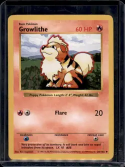 Growlithe Shadowless Base Set Uncommon 28/102 HP Pokemon Card - Image 1
