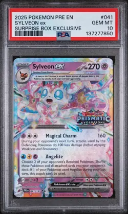 2025 POKEMON PRISMATIC EVOLUTIONS SURPRISE BOX EXCLUSIVE #041 SYLVEON EX PSA 10 - Image 1