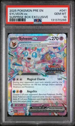 2025 POKEMON PRISMATIC EVOLUTIONS SURPRISE BOX EXCLUSIVE #041 SYLVEON EX PSA 10 - Image 1