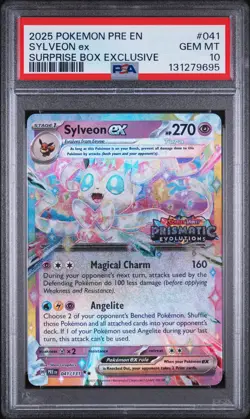 2025 POKEMON PRISMATIC EVOLUTIONS SURPRISE BOX EXCLUSIVE #041 SYLVEON EX PSA 10 - Image 1